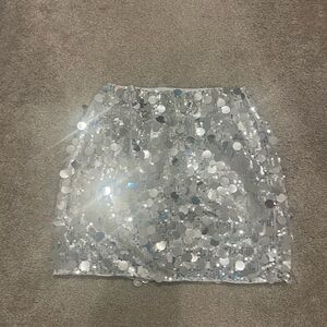 SHEIN Glittering Silver Mini Skirt